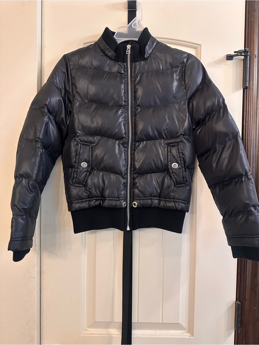 Copper Key Black Shiny Quilted Puffer Jacket